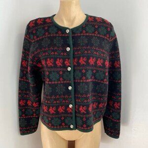 VTG Astrifa Womens Size 42 Wool Embroidered Christmas Cardigan Sweater Red Green